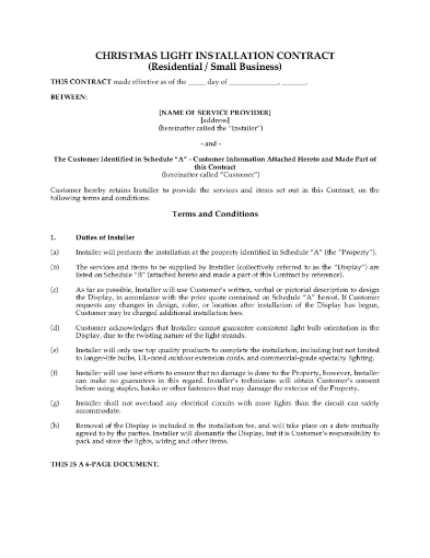 Christmas Light Display Contract - Residential and Small Business