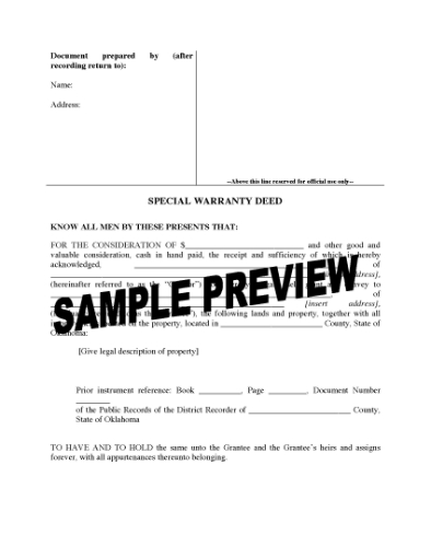 Picture of Oklahoma Special Warranty Deed