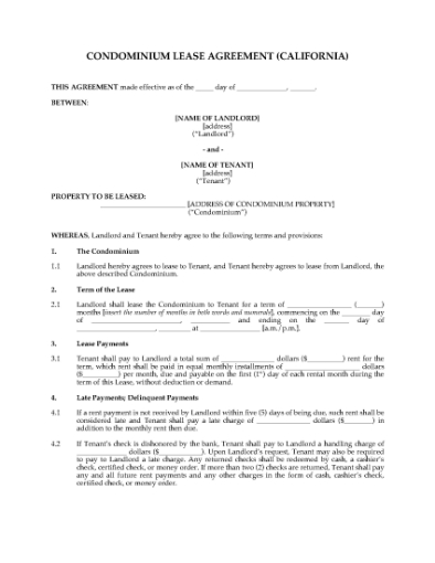 Picture of California Condominium Lease Agreement