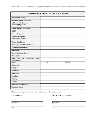 USA Actor Deal Memo