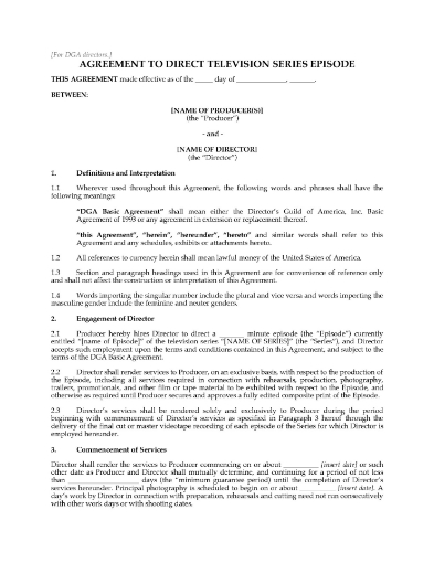 USA Agreement to Direct TV Series