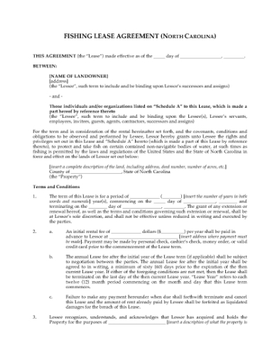 Picture of North Carolina Fishing Lease Agreement