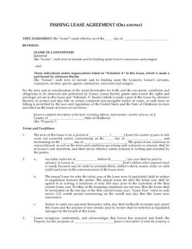 Picture of Oklahoma Fishing Lease Agreement