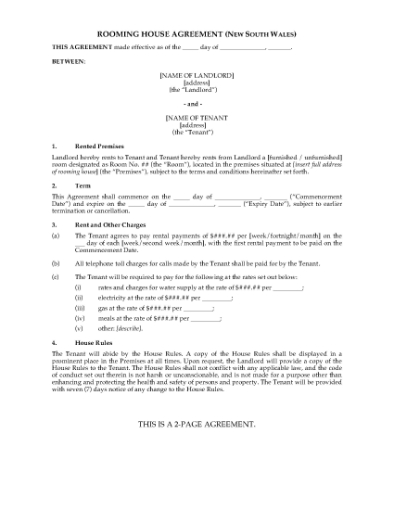 Picture of New South Wales Rooming House Agreement