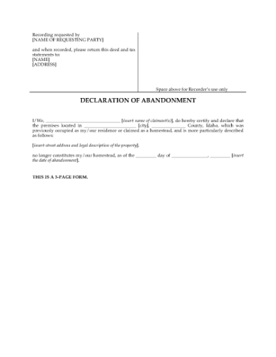 Picture of Idaho Declaration of Abandonment of Declared Homestead
