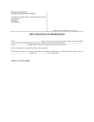 Picture of Idaho Declaration of Homestead