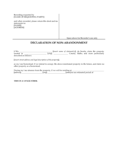 Picture of Idaho Declaration of Non-Abandonment of Homestead
