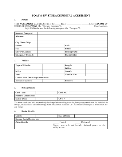 Picture of California Boat and RV Storage Rental Agreement