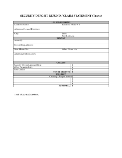 Picture of Texas Security Deposit Statement