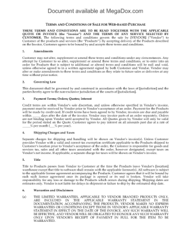 Picture of Online Purchase Terms and Conditions for Retailer Website