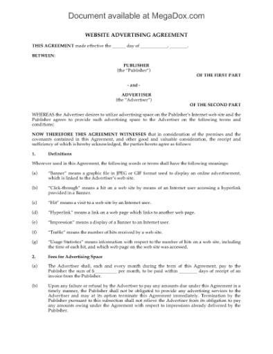 Picture of Website Advertising Agreement