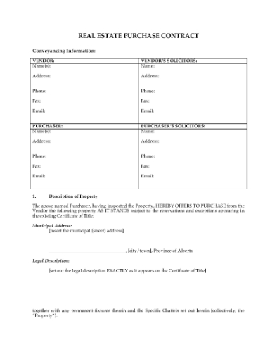 Picture of Alberta As-Is Real Estate Purchase Contract
