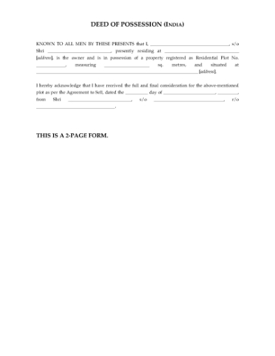 Picture of India Deed of Possession