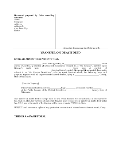 Picture of Wisconsin Transfer on Death Deed Forms
