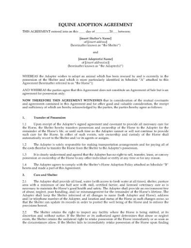 Picture of Equine Adoption Agreement