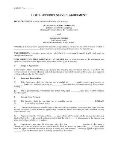 Picture of Hotel Security Services Agreement