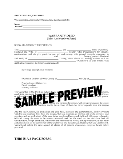 Picture of Ohio Warranty Deed - Joint and Survivor