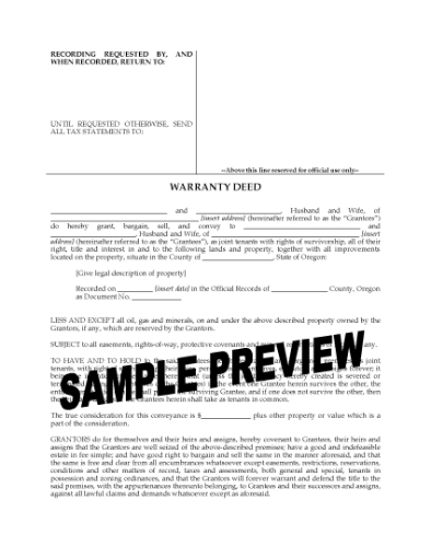 Picture of Oregon Warranty Deed for Joint Ownership