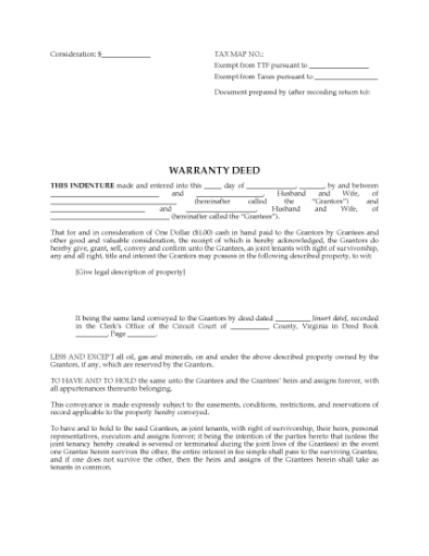 Picture of Virginia Warranty Deed for Joint Ownership