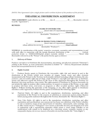 Picture of Motion Picture Distribution Agreement (producer)