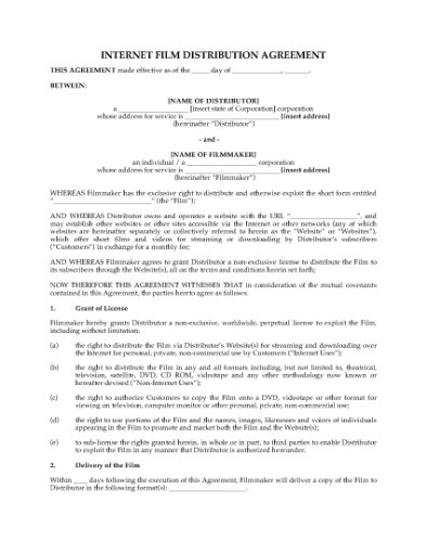 Picture of Online Film Distribution Agreement