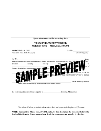 Picture of Minnesota Transfer on Death Deed Forms