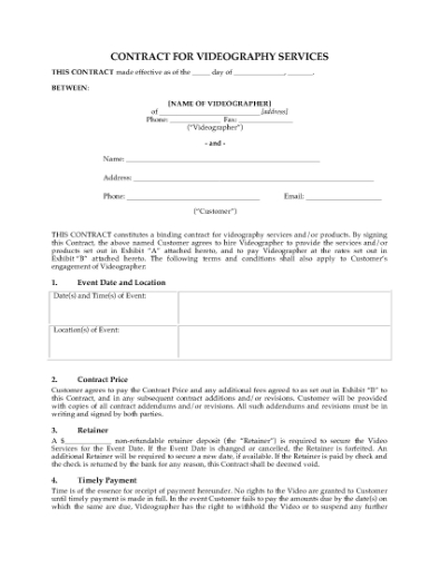 Picture of Videographer Services Contract