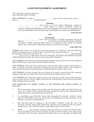 Picture of India Land Development Agreement