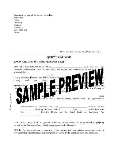 Picture of Massachusetts Quitclaim Deed from Husband and Wife to Individual