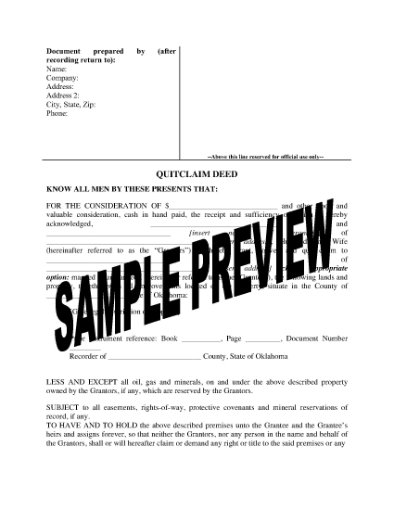 Picture of Oklahoma Quitclaim Deed from Joint Tenants to Individual