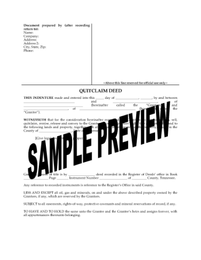 Picture of Tennessee Quitclaim Deed from Husband and Wife to Individual
