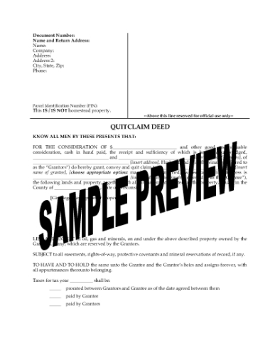 Picture of Wisconsin Quitclaim Deed from Husband and Wife to Individual