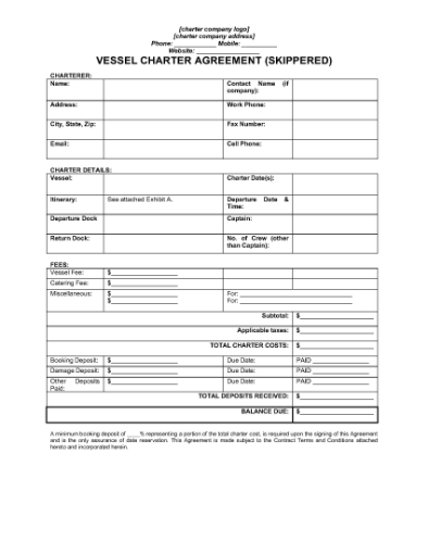 Picture of California Skippered Vessel Charter Agreement