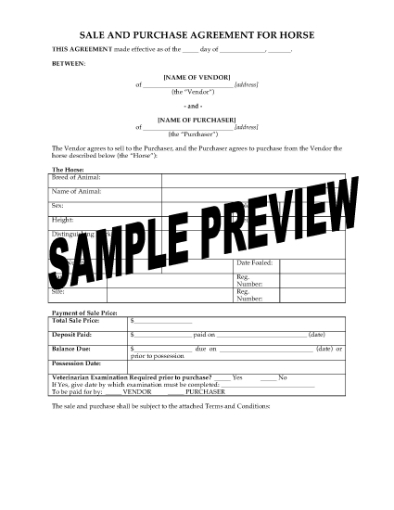 Picture of Sale and Purchase Agreement for Horse | New Zealand