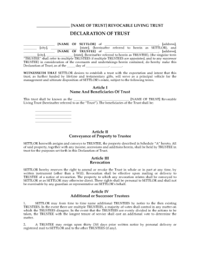Picture of USA Revocable Living Trust Declaration