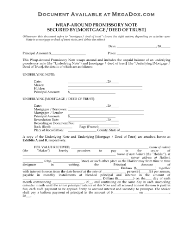Picture of Wraparound Promissory Note | USA