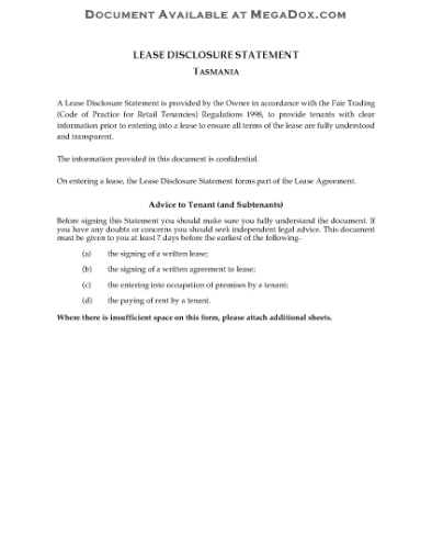 Picture of Tasmania Lease Disclosure Statement