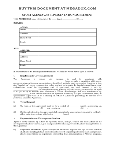 Picture of Sport Agency and Representation Agreement