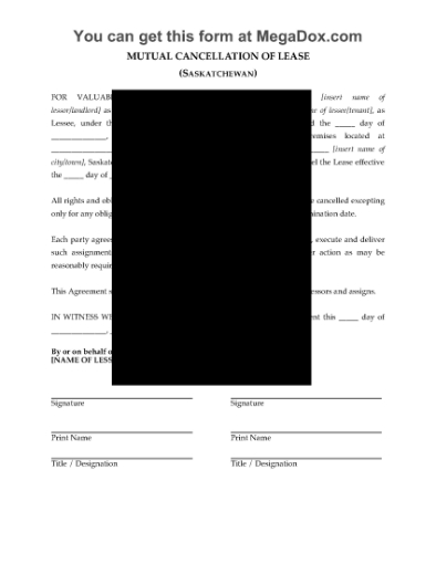 Picture of Saskatchewan Mutual Cancellation of Commercial Lease