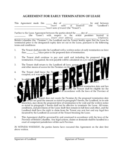 Picture of British Columbia Agreement to Terminate Lease