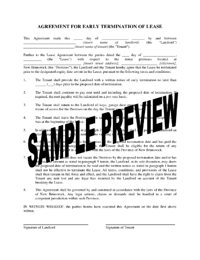 Mutual agreement between New Brunswick landlord and tenant to terminate lease early