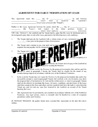 Northwest Territories Agreement for Early Termination of Lease