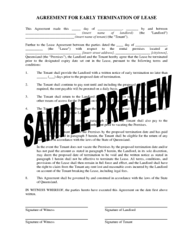Picture of Queensland Early Termination of Lease Agreement