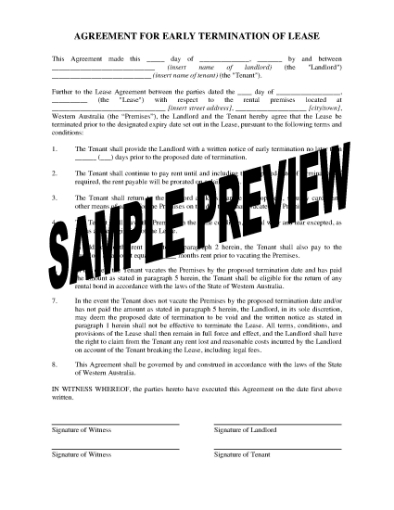 Picture of Western Australia Early Termination of Lease Agreement