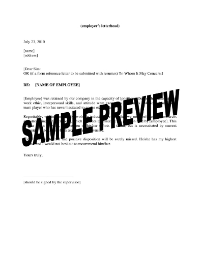 Letter of Reference for employee who was terminated by downsizing or redundancy