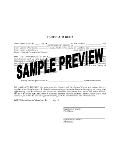 Picture of Colorado Quitclaim Deed from Two Persons to One Person