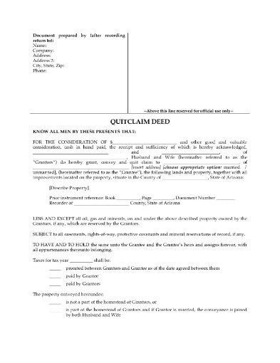 Arizona Quitclaim Deed from Two Persons to One Person