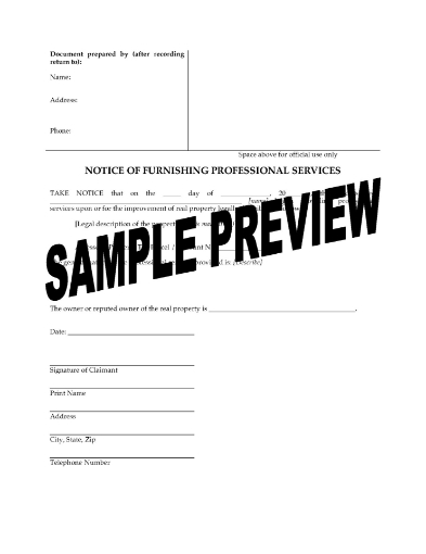 Washington Notice of Furnishing Professional Services