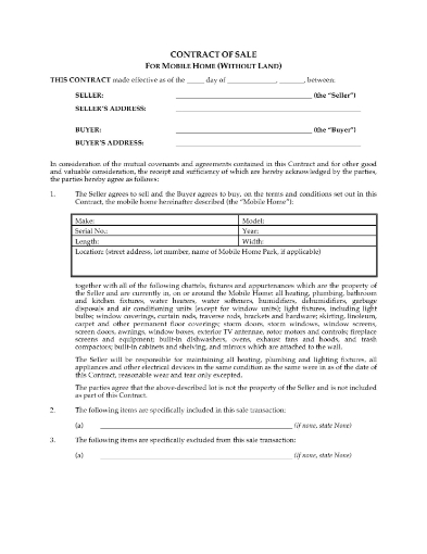 USA Mobile Home Sale Contract