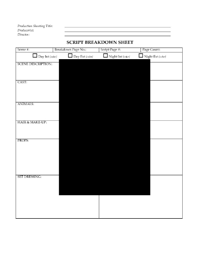 Script Breakdown Sheet for Art Department